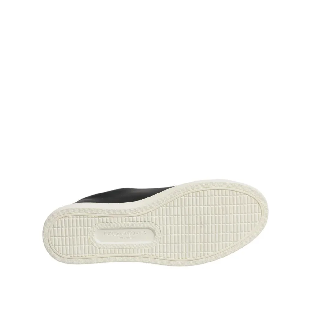 Dolce & Gabbana Black Leather Gold Red Heart Sneakers Shoes - Picture 8 of 9